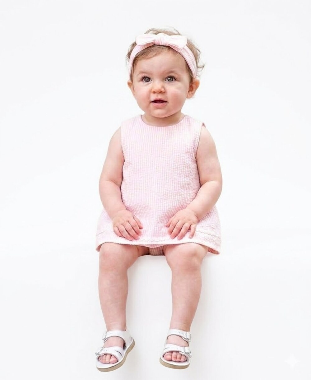 NEW Ruffle Butts Baby Infant  0-3 Months Pink Seersucker Swing Top